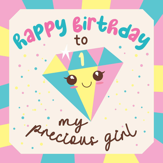 Happy 1st Birthday My Precious Girl Pink Diamond Confetti-exploding Greetings Card