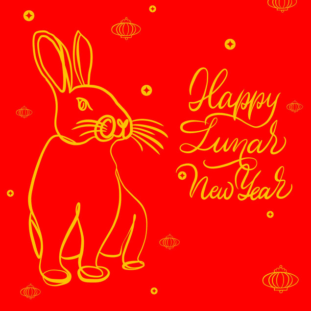 Happy Lunar New Year Abstract Bunny Confetti-exploding Greetings Card