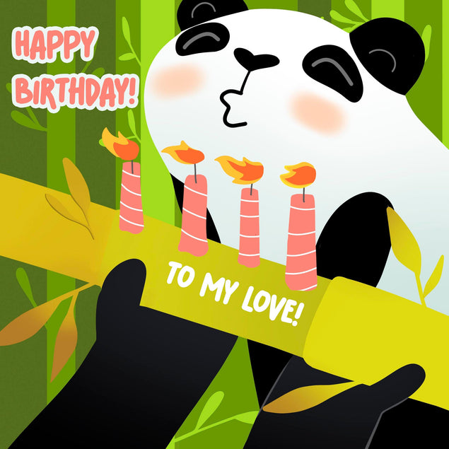 Green Bamboo Background Panda Happy Birthday My Love Confetti-exploding Greetings Card
