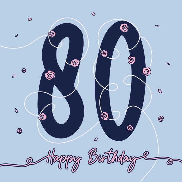 Happy 80th Birthday Tiny Roses Confetti-exploding Greetings Card