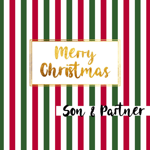 Merry Christmas Son And Partner Green And Red Stripes Confetti-exploding Greetings Card