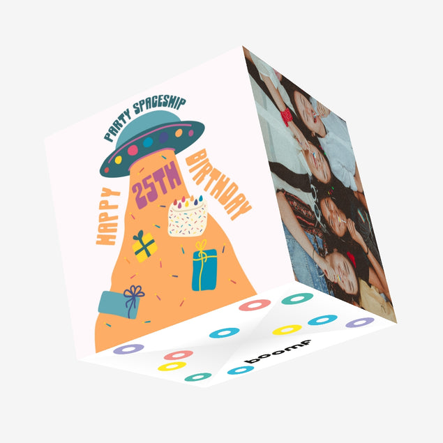 Party Spaceship Happy 25th Birthday Confetti-exploding Greetings Card