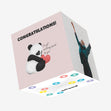 Pink Background Panda With Heart Congrats Confetti-exploding Greetings Card