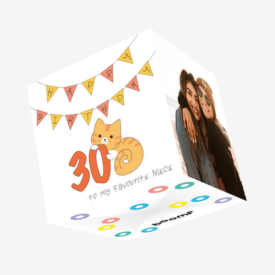 Red Cat Niece 30th Birthday Confetti-exploding Greetings Card