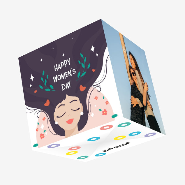 Beautiful Long-Haired Girl International Women's Day Confetti-exploding Greetings Card