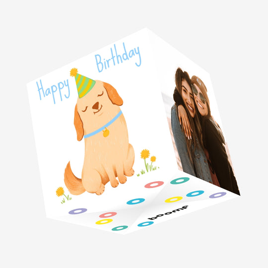 Happy Birthday Golden Retriever And Dandelions Confetti-exploding Greetings Card