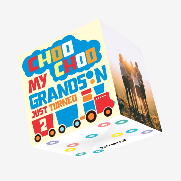 Choo Choo Happy 2nd Birthday Grandson Confetti-exploding Greetings Card