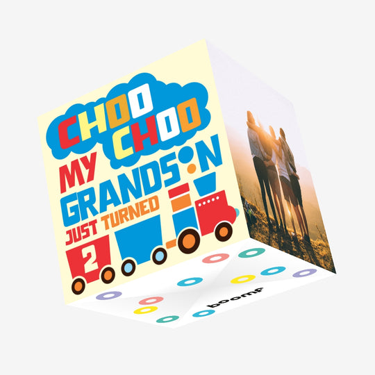 Choo Choo Happy 2nd Birthday Grandson Confetti-exploding Greetings Card