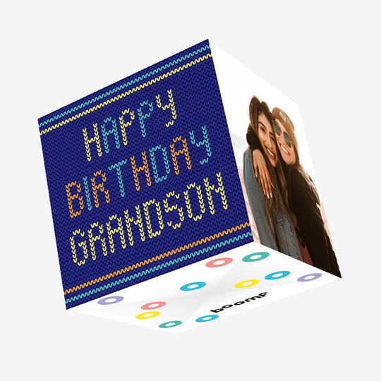 Happy Birthday Grandson Knitted Style Confetti-exploding Greetings Card
