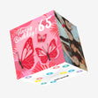 Tropical Pink Butterfly 65th Birthday Confetti-exploding Greetings Card