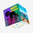 Spooky Black Cat Happy Halloween Confetti-exploding Greetings Card
