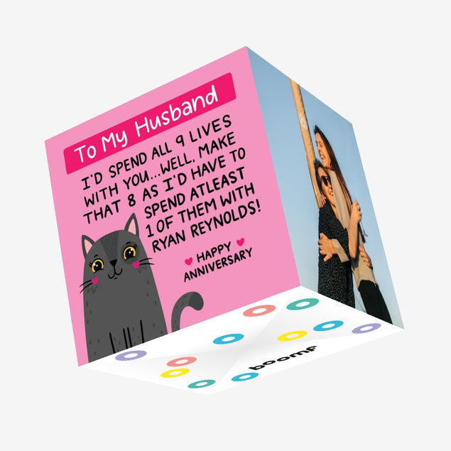 Happy Anniversary Husband 9 Lives Confetti-exploding Greetings Card