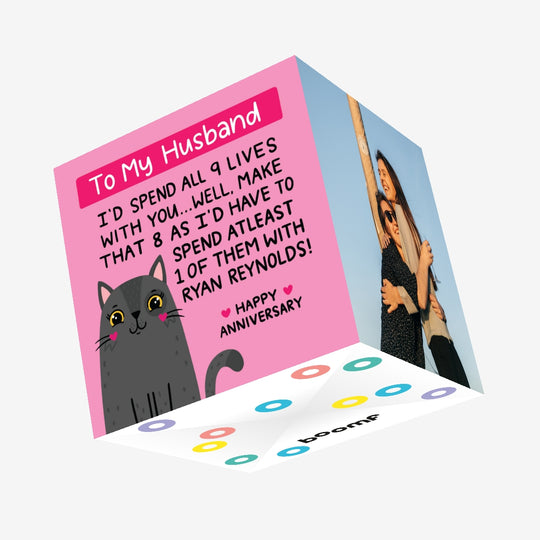 Happy Anniversary Husband 9 Lives Confetti-exploding Greetings Card