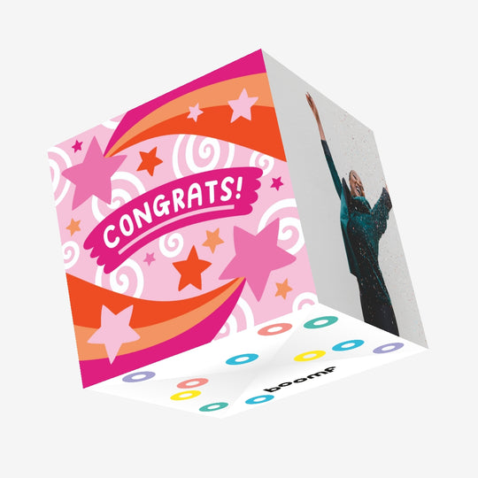 Congrats Pink Stars Confetti-exploding Greetings Card