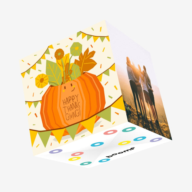 Happy Thanksgiving Pumpkin And Plants Confetti-exploding Greetings Card