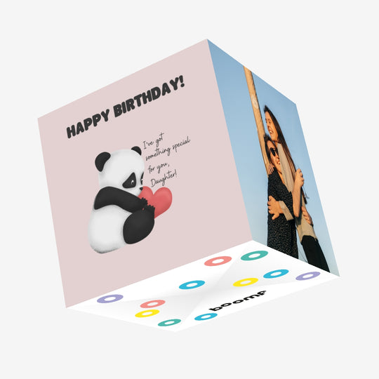 Pink Background Panda With Heart Happy Birthday Daughter Confetti-exploding Greetings Card