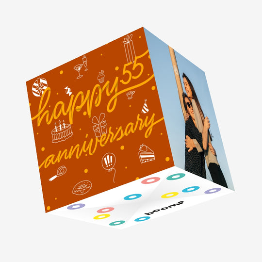 Happy 55th Anniversary Drinks And Gifts Confetti-exploding Greetings Card