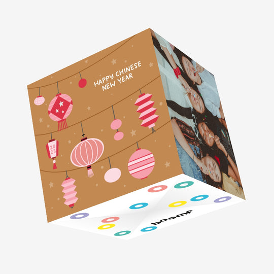 Happy Chinese New Year Chinese Lights Confetti-exploding Greetings Card