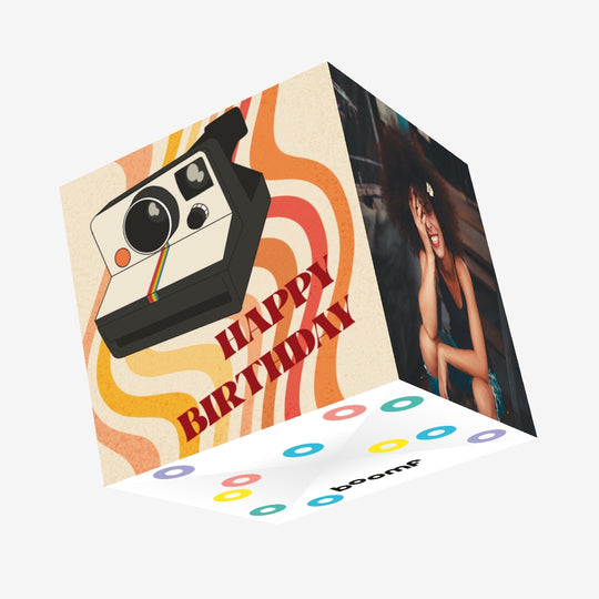 Happy Birthday Camera And Swirls Confetti-exploding Greetings Card