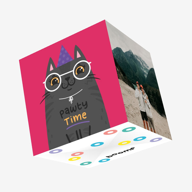 Pawty Time Black Cat Confetti-exploding Greetings Card