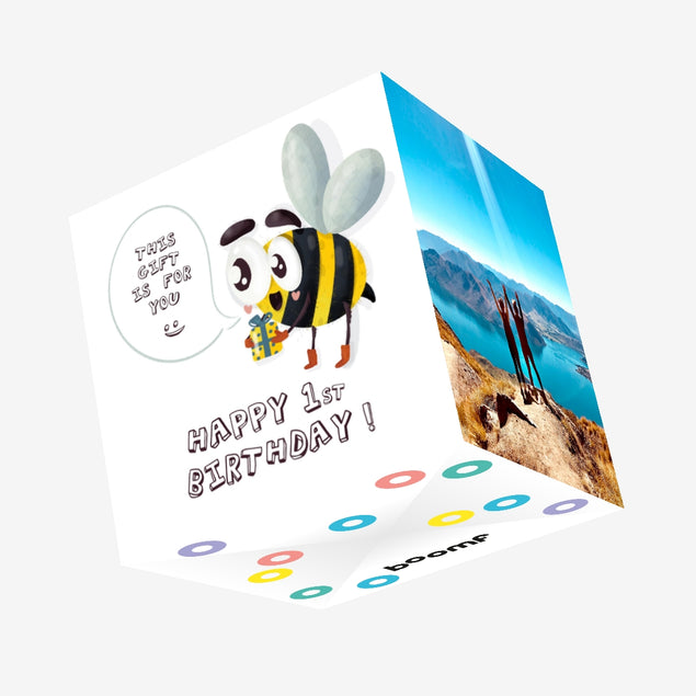 Bee With Gift Happy 1st Birthday Nephew Confetti-exploding Greetings Card