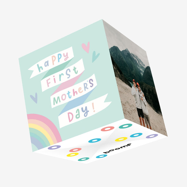 Happy First Mother's Day Rainbow And Hearts Confetti-exploding Greetings Card