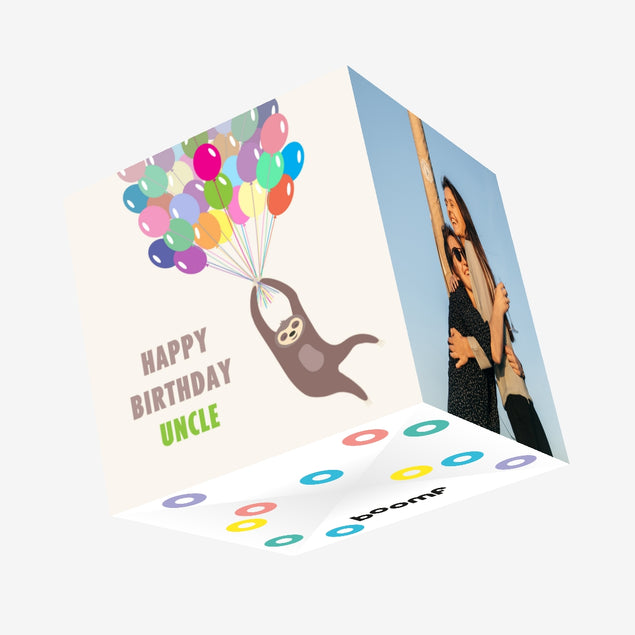Happy Birthday Uncle Sloth And Balloons Confetti-exploding Greetings Card