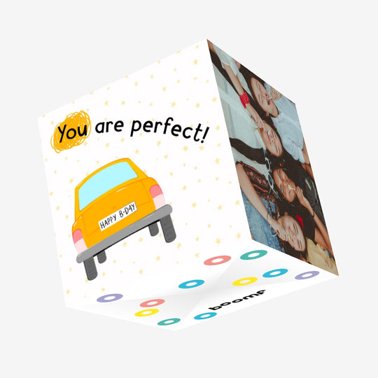 Happy Birthday You Are Perfect Yellow Car Confetti-exploding Greetings Card