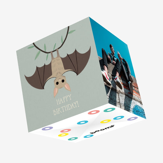 Cute Little Bat Happy Birthday Confetti-exploding Greetings Card