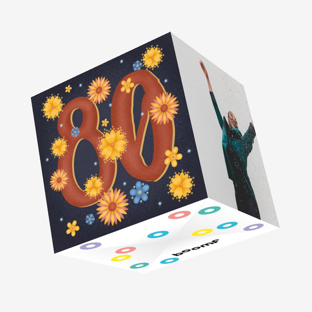 Night Flowers Happy 80th Birthday Confetti-exploding Greetings Card