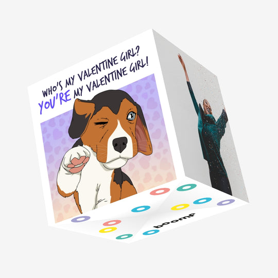 Who Is My Valentine Girl? Cute Beagle Valentine's Day Confetti-exploding Greetings Card