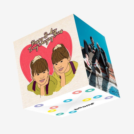 Happy Birthday Cute Twins Confetti-exploding Greetings Card