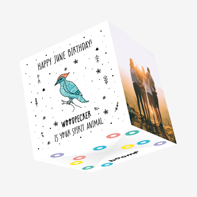 Spirit Animal Happy June Birthday Confetti-exploding Greetings Card