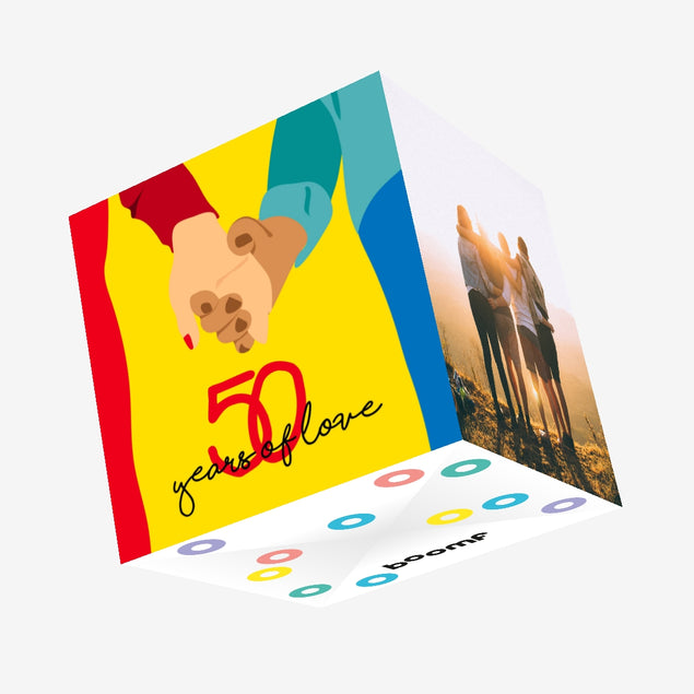 50th Exploding Yellow Background Couple Holding Hands Happy 50th Anniversary Confetti ...