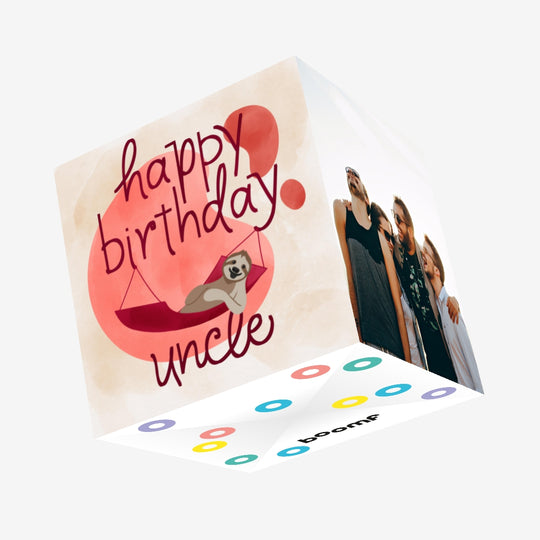 Happy Birthday Uncle Sloth Lying In Hammock Confetti-exploding Greetings Card