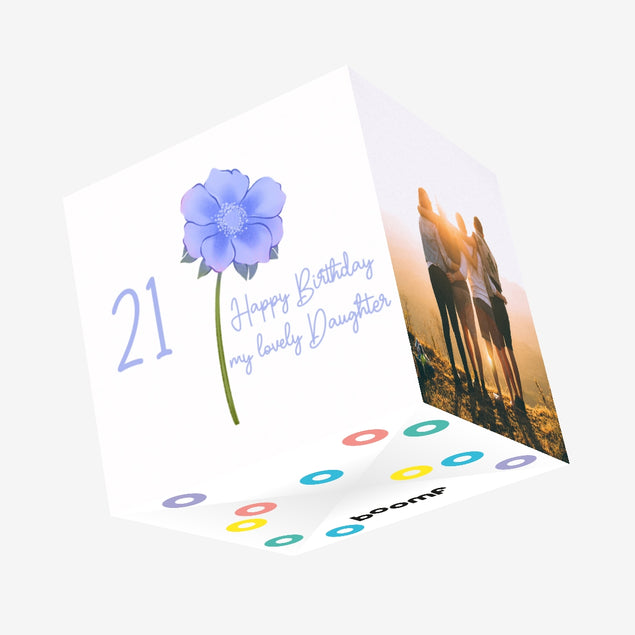 Blue Lovely Flower Happy 21st Birthday Daughter Confetti-exploding Greetings Card