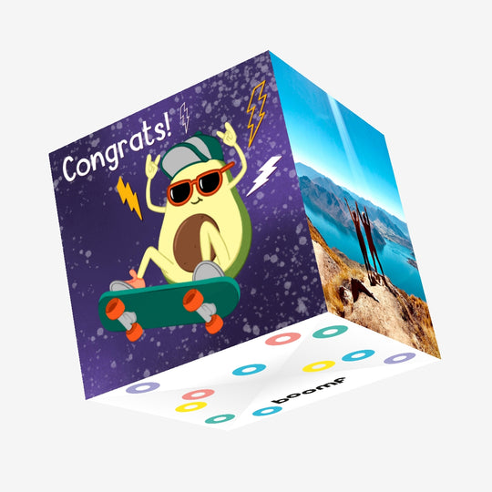 Cool Avocado Skater Congrats Confetti-exploding Greetings Card