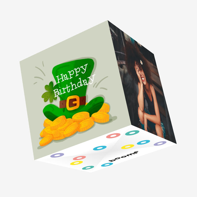 Happy Birthday Leprechaun Hat And Coins St. Patrick's Day Confetti-exploding Greetings Card