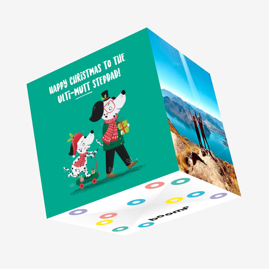 Cute Dalmatians Ulti-Mutt Stepdad Christmas Confetti-exploding Greetings Card