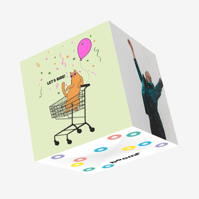 Ginger Cat In Cart Happy Birthday Girl Confetti-exploding Greetings Card