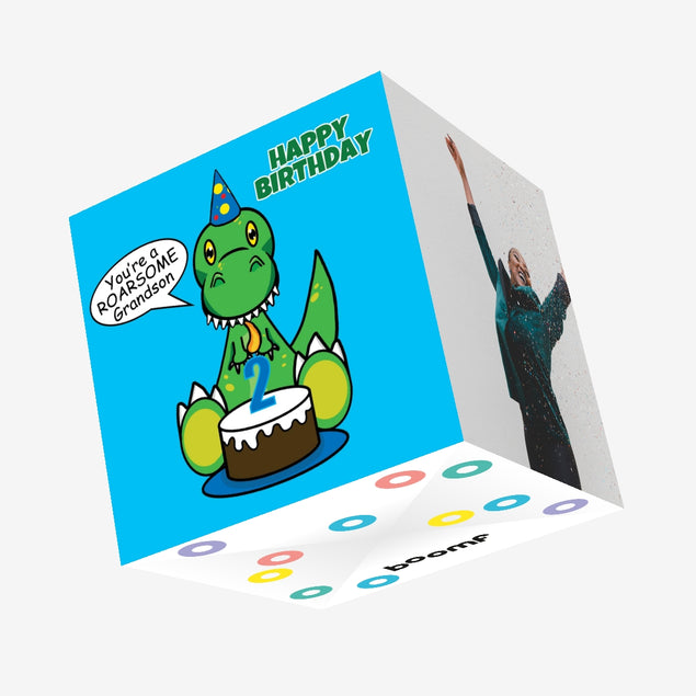 Roarsome Grandson 2nd Confetti-exploding Greetings Card