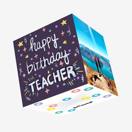 Purple Background Happy Birthday Teacher Confetti-exploding Greetings Card