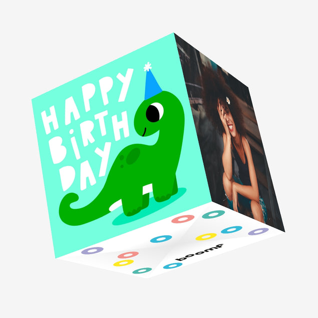 Cute Green Dino Birthday Confetti-exploding Greetings Card