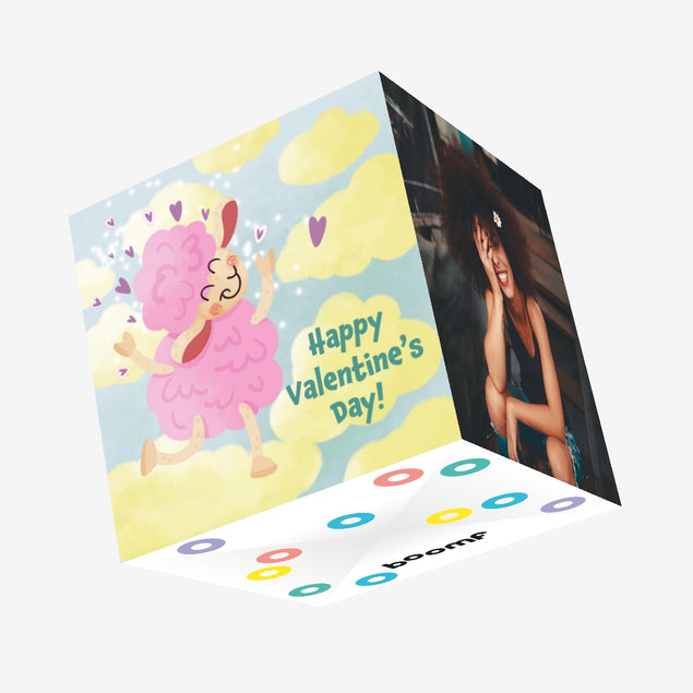 Happy Valentine's Day Cute Sheep In The Clouds Confetti-exploding Greetings Card