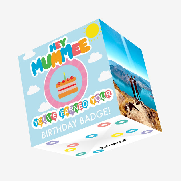 Hey Mummee Birthday Badge Confetti-exploding Greetings Card