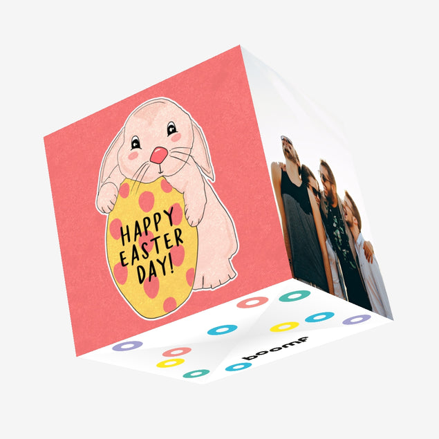 Smiling Bunny And Polka Dot Egg Easter Confetti-exploding Greetings Card