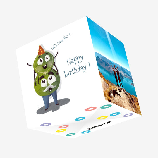 Cute Pea Family Happy Birthday Confetti-exploding Greetings Card