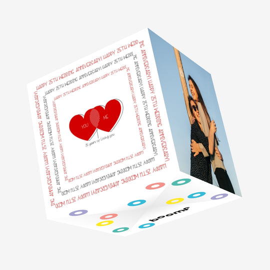 Happy 25th Wedding Anniversary Me And You Red Hearts Confetti-exploding Greetings Card