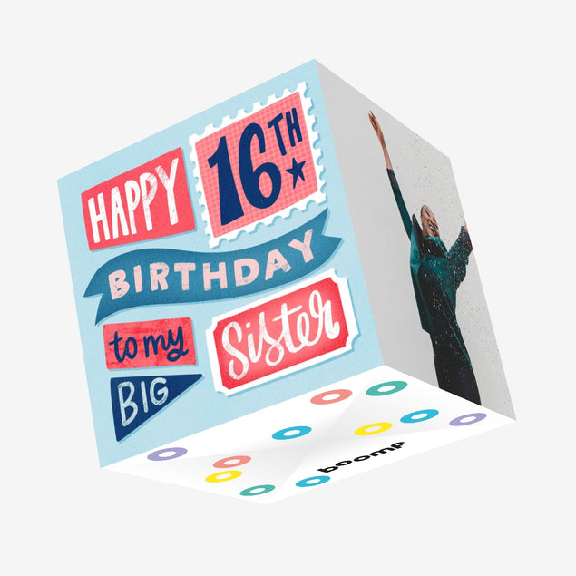 Big Sister 16th Birthday Confetti-exploding Greetings Card
