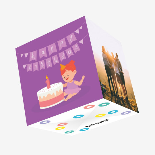 Little Girl Happy 1st Birthday Confetti-exploding Greetings Card